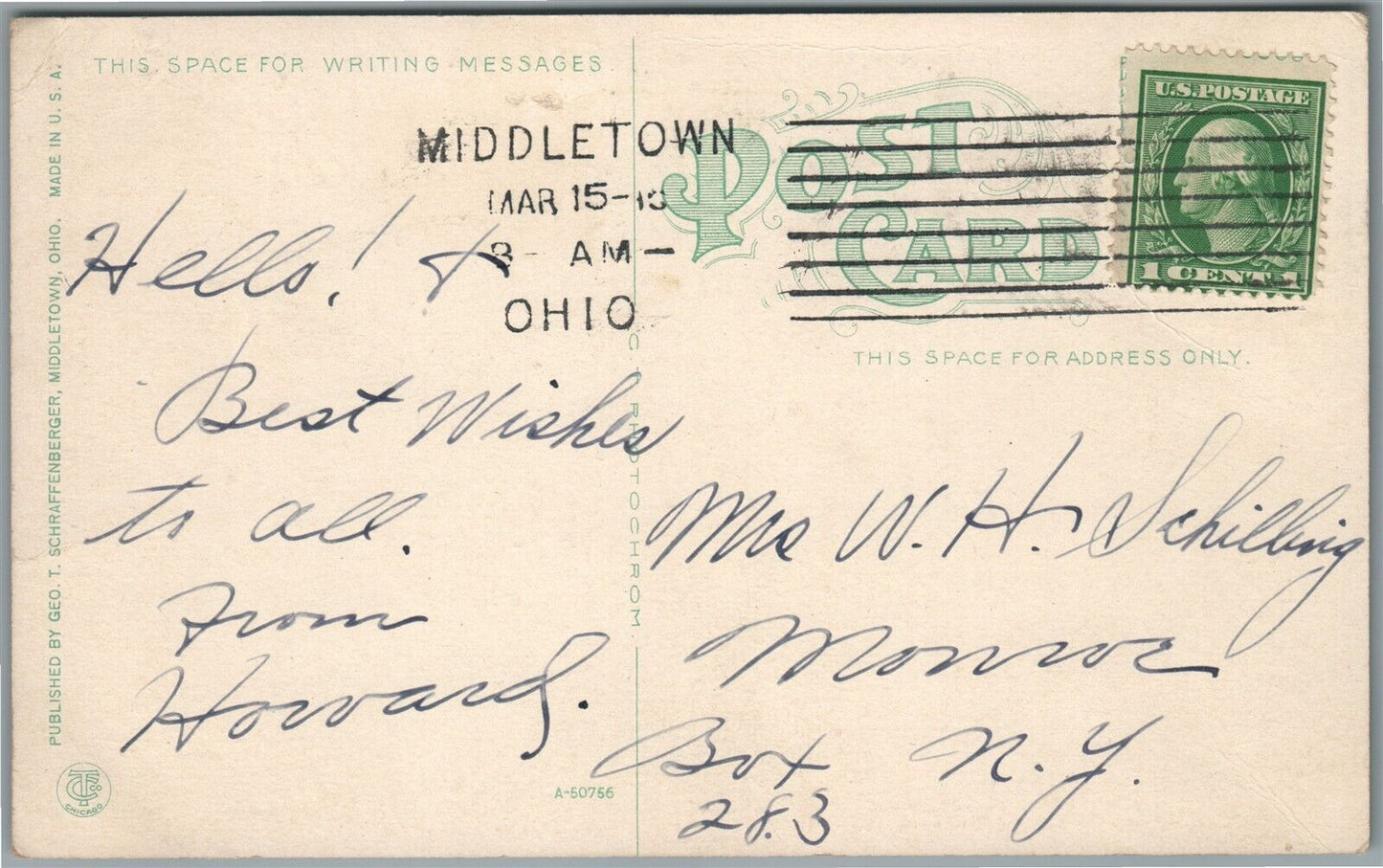 MIDDLETOWN OH MAIN STREET ANTIQUE POSTCARD