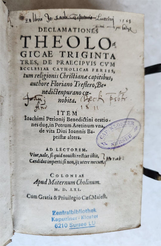 1561 THEOLOGY by FLORIAN TREFLER antique PIGSKIN BINDING 16th CENTURY