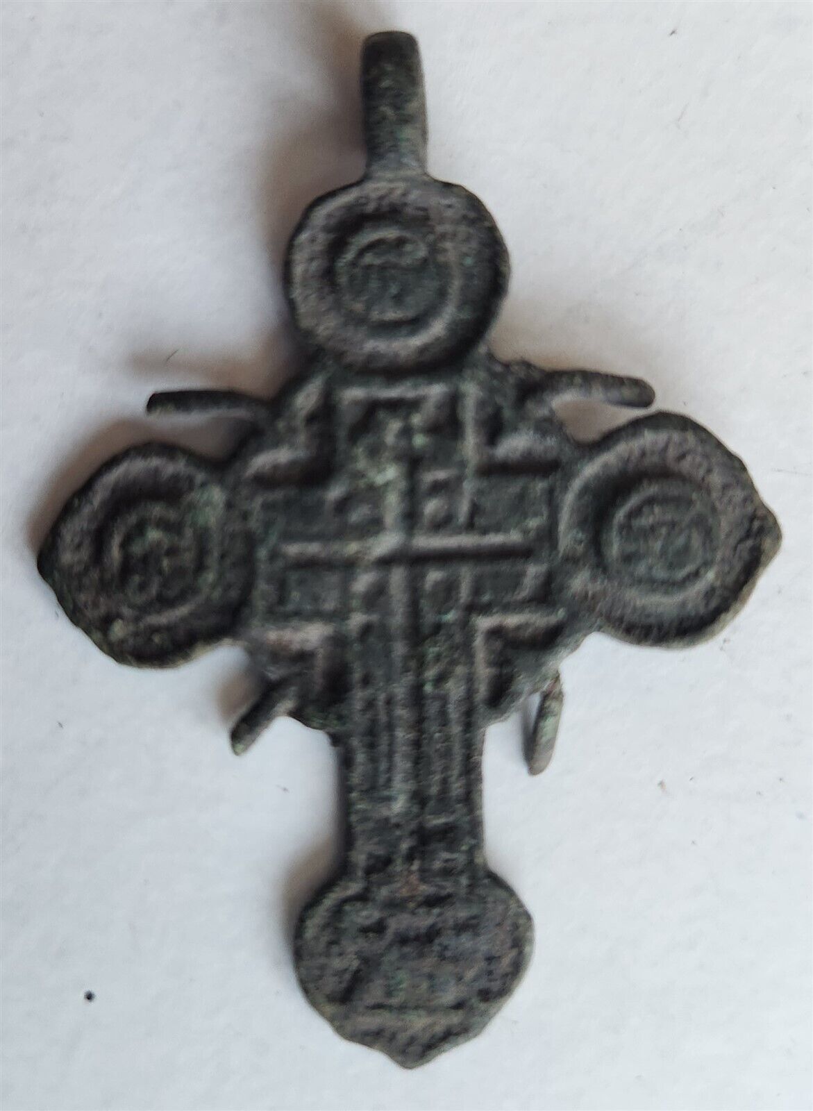 RUSSIAN BRONZE 19th CENTURY antique NECK CROSS icon NICE DESIGN