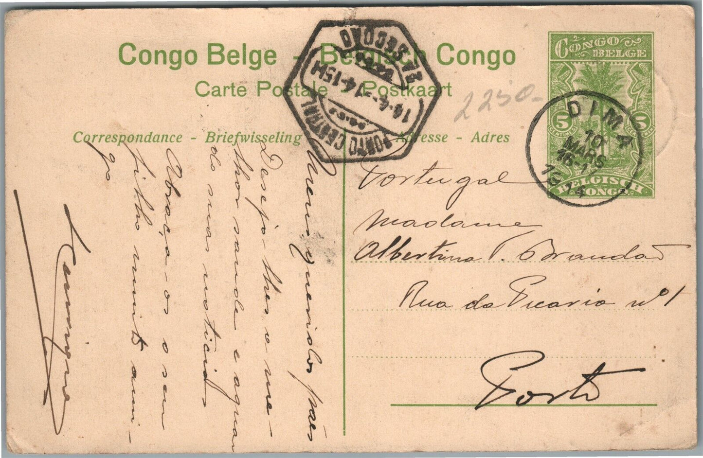 BELGIAN CONGO MAYUMBE ANTIQUE POSTCARD w/ STAMP