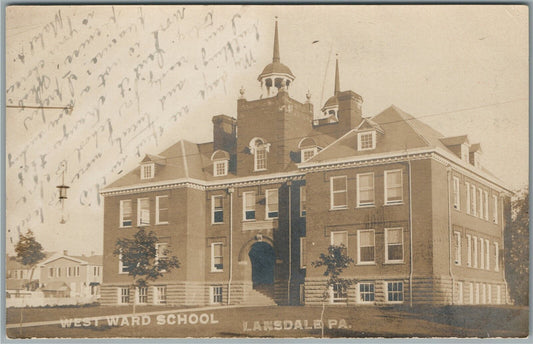LANDSDALE PA WEST WARD SCHOOL ANTIQUE REAL PHOTO POSTCARD RPPC