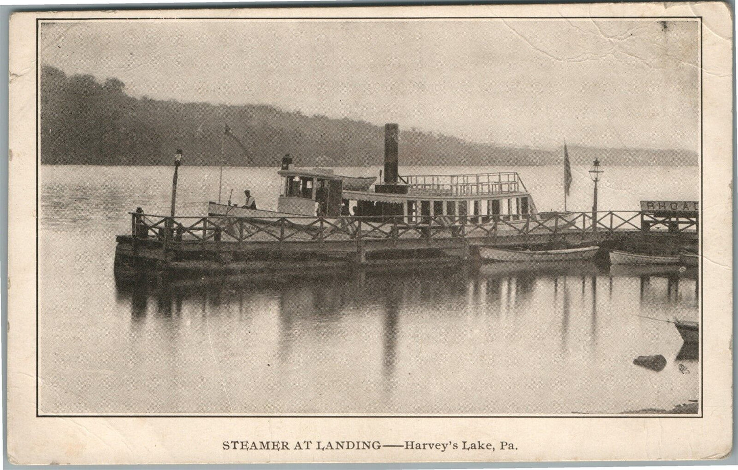 HARVEY'S LAKE PA STEAMER AT LANDING ANTIQUE POSTCARD