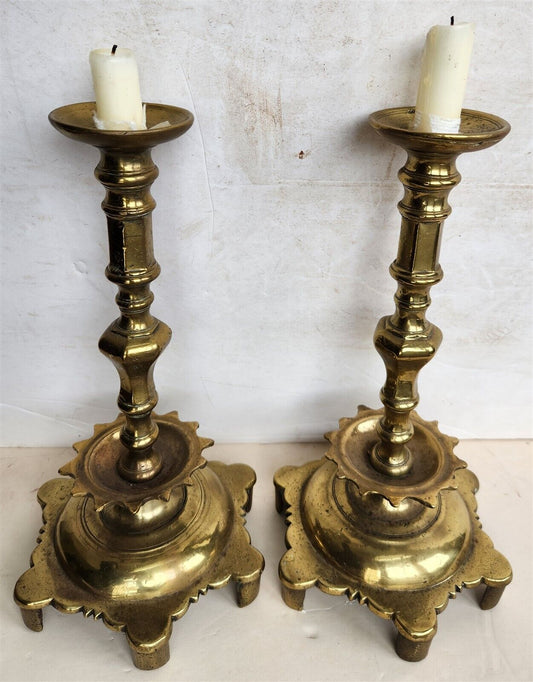 17th-18th century RUSSIAN BRONZE PAIR of CANDLESTICKS antique RARE