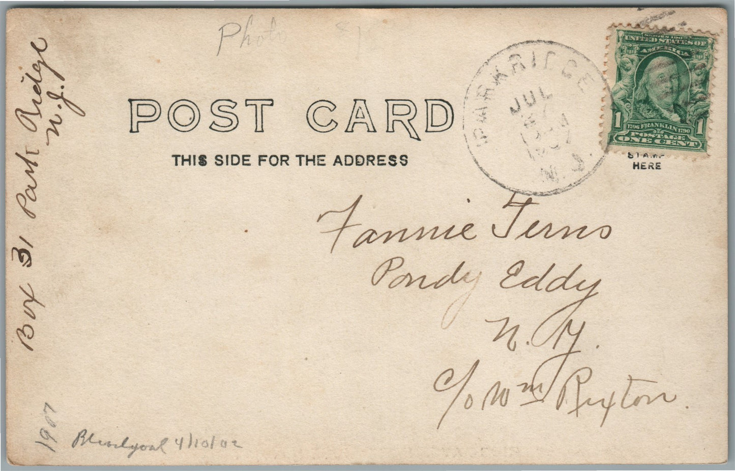 PARK RIDGE NJ RIDGE AVENUE ANTIQUE REAL PHOTO POSTCARD RPPC