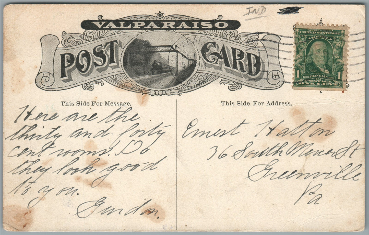 VALPARAISO IN COMMERCIAL HALL ANTIQUE POSTCARD