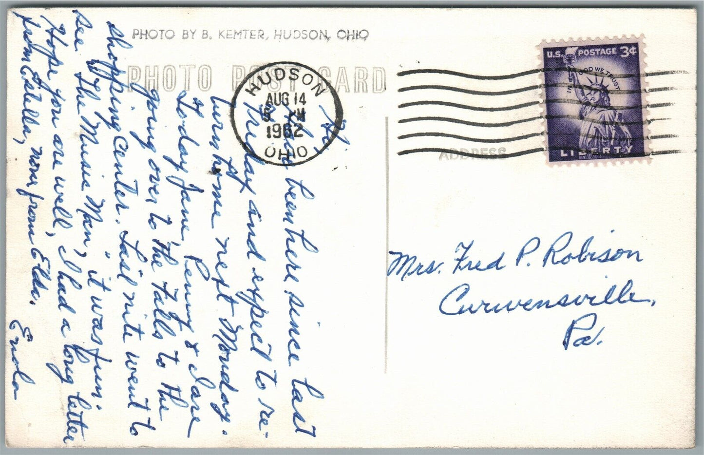 HUDSON OH CLOCK TOWER VINTAGE REAL PHOTO POSTCARD RPPC