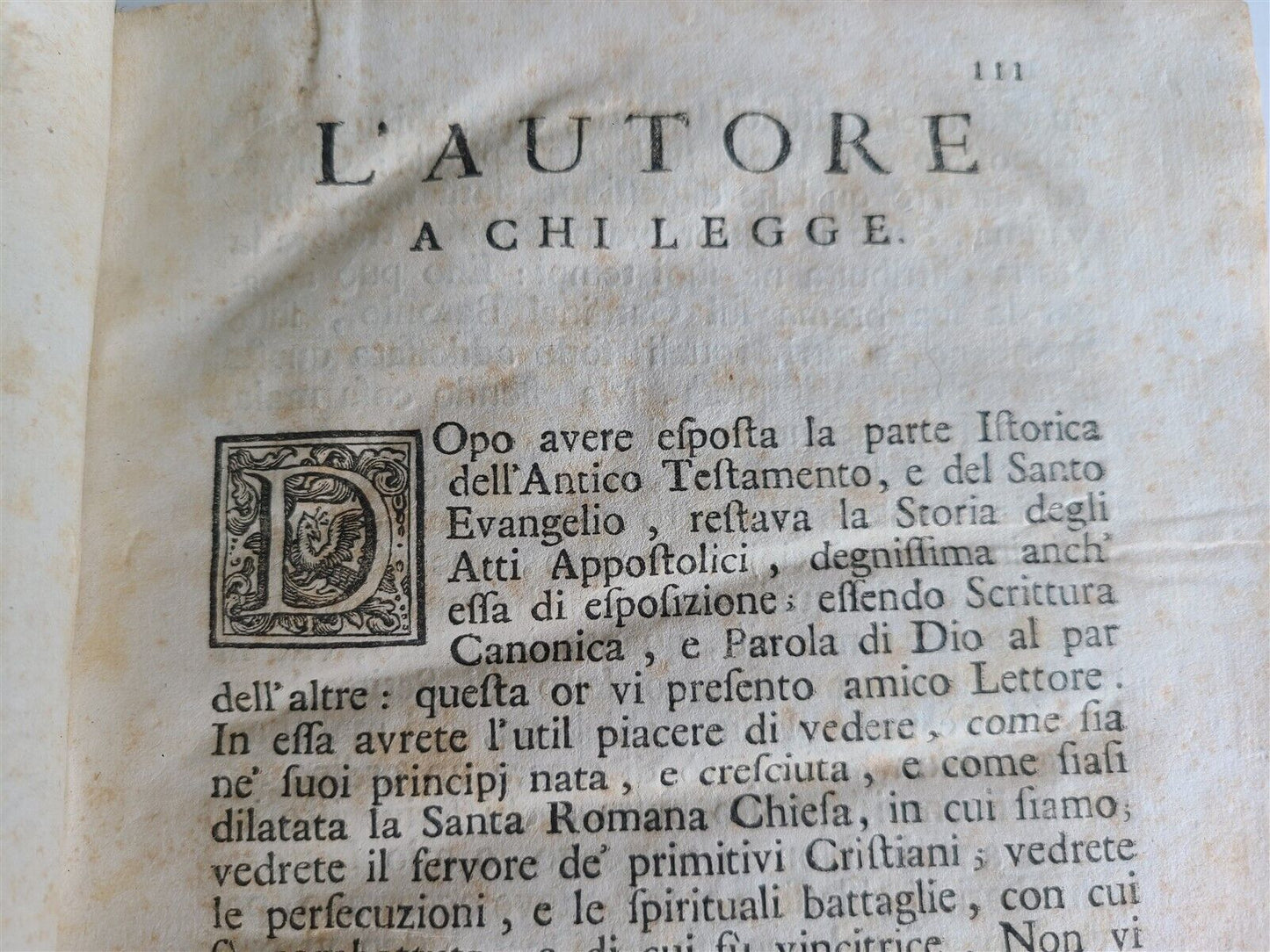 1735 TRATTENIMENTO ISTORICO SOPRA GLI ATTI DEGLI APOSTOLI antique VELLUM BOUND