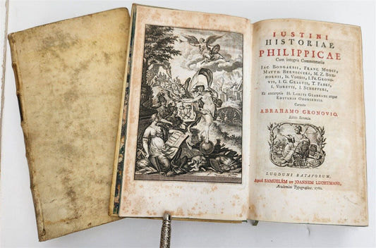 1760 PHILIPPIC HISTORY JUSTIN 2 VELLUM VOLUMES antique Historiarum Philippicarum