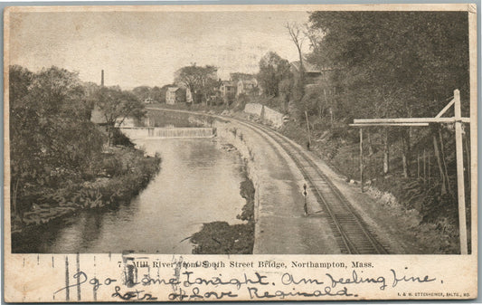 NORTHAMPTON MA MILL RIVER & SOUTH STREET BRIDGE ANTIQUE POSTCARD