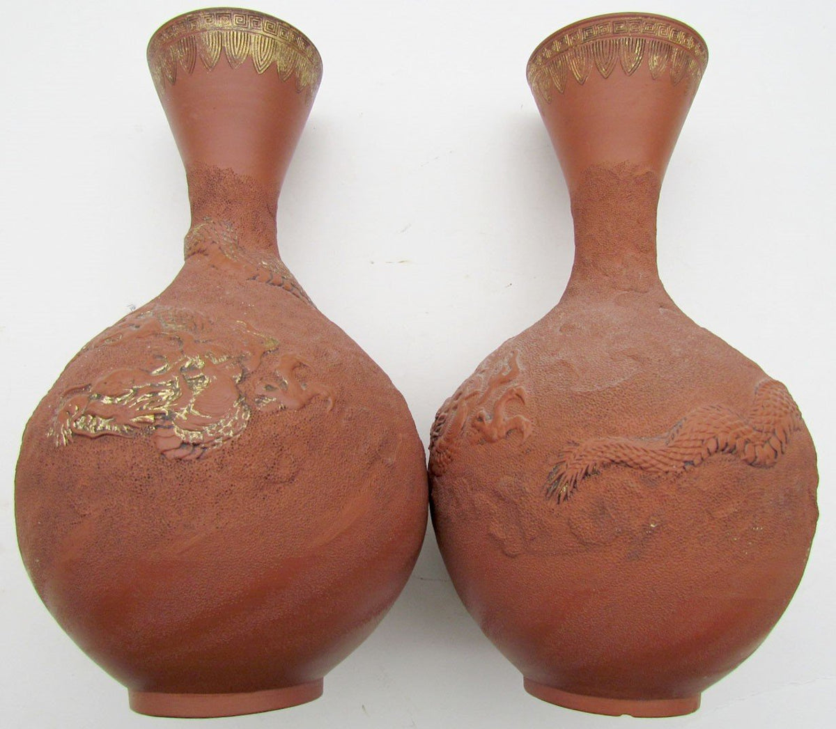 PAIR OF ANTIQUE JAPANESE CERAMIC VASES w/ DRAGONS