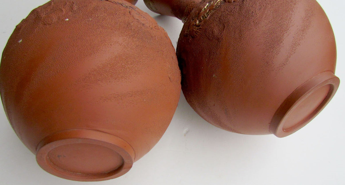 PAIR OF ANTIQUE JAPANESE CERAMIC VASES w/ DRAGONS