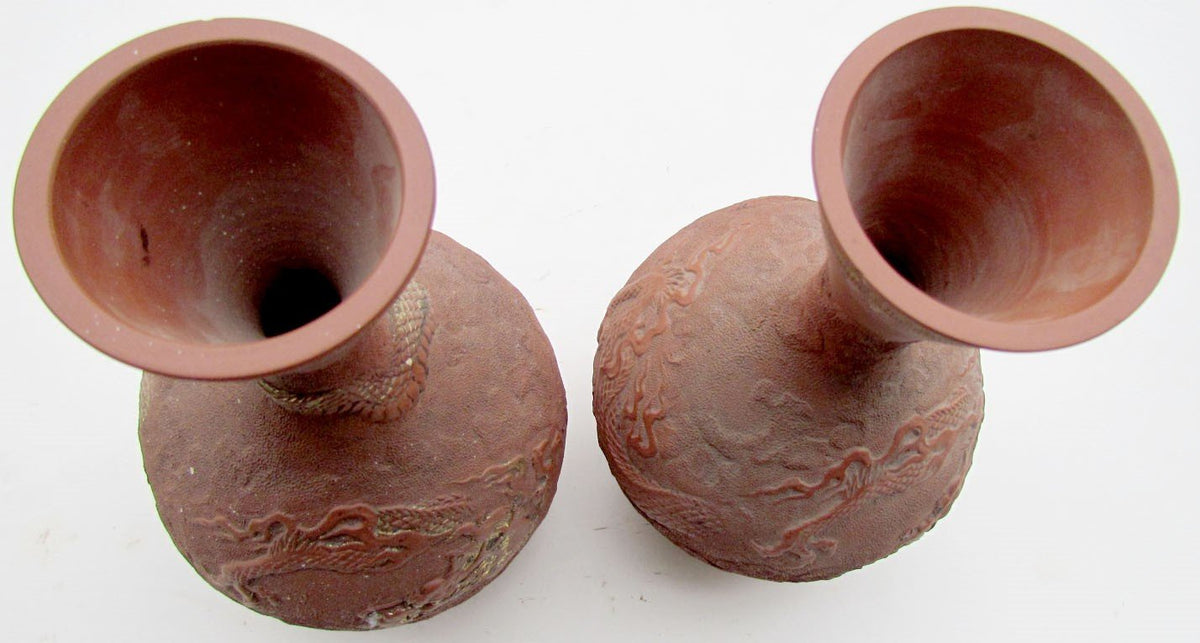 PAIR OF ANTIQUE JAPANESE CERAMIC VASES w/ DRAGONS