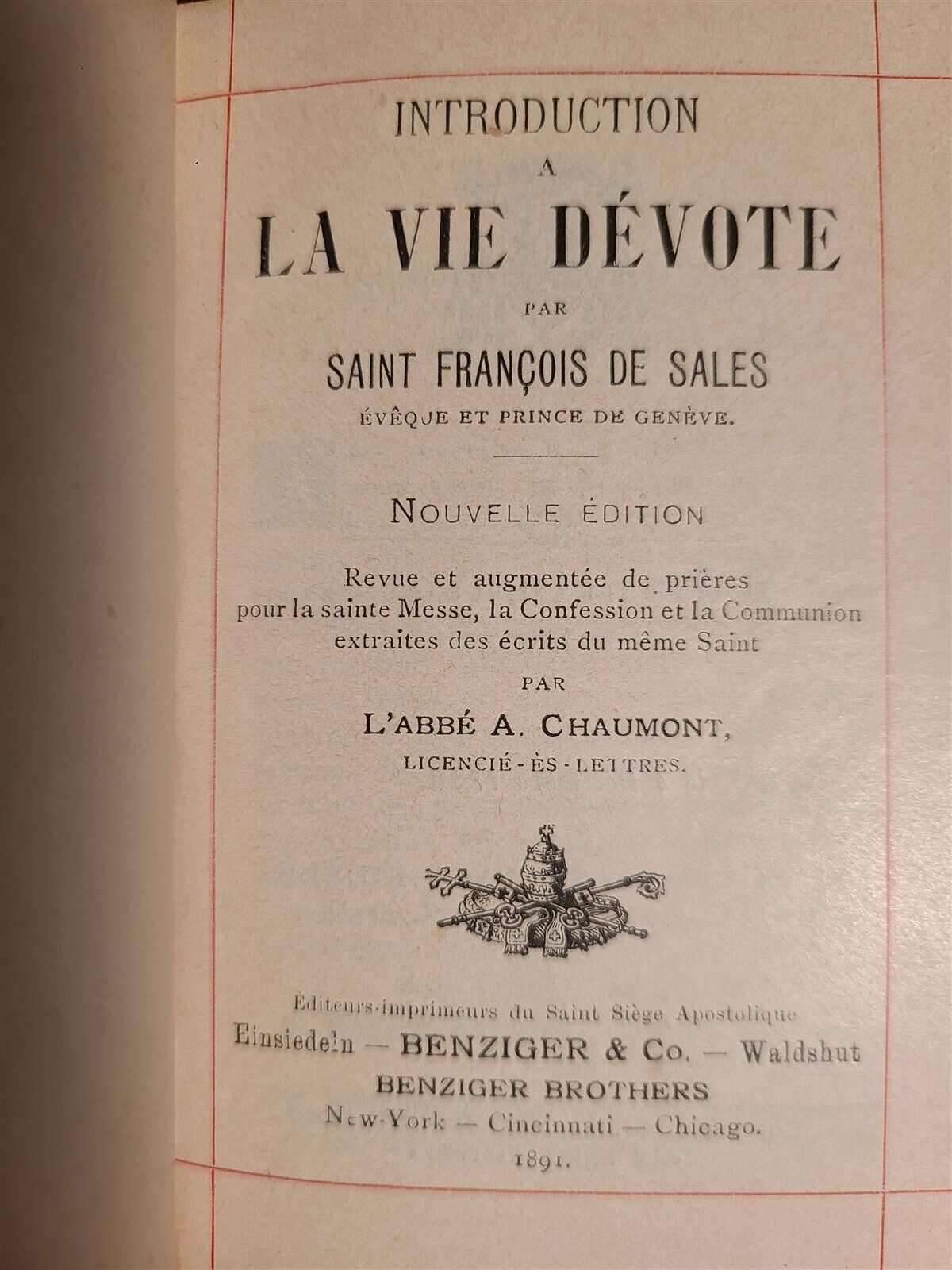 1891 INTRODUCTION A LA VIE DEVOTE antique AMERICAN EDITION in FRENCH