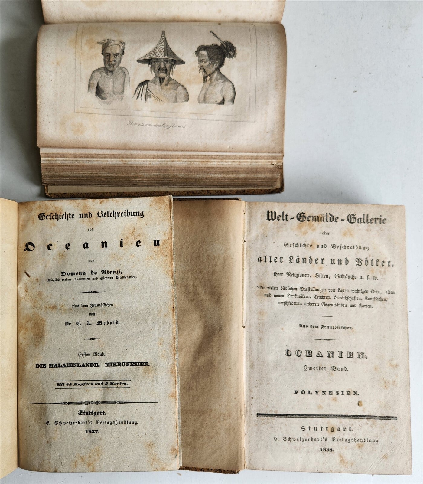 1838 TRAVELS to OCEANIA MALAYSIA POLYNESIA 3 VOLUMES antique ILLUSTRATED German