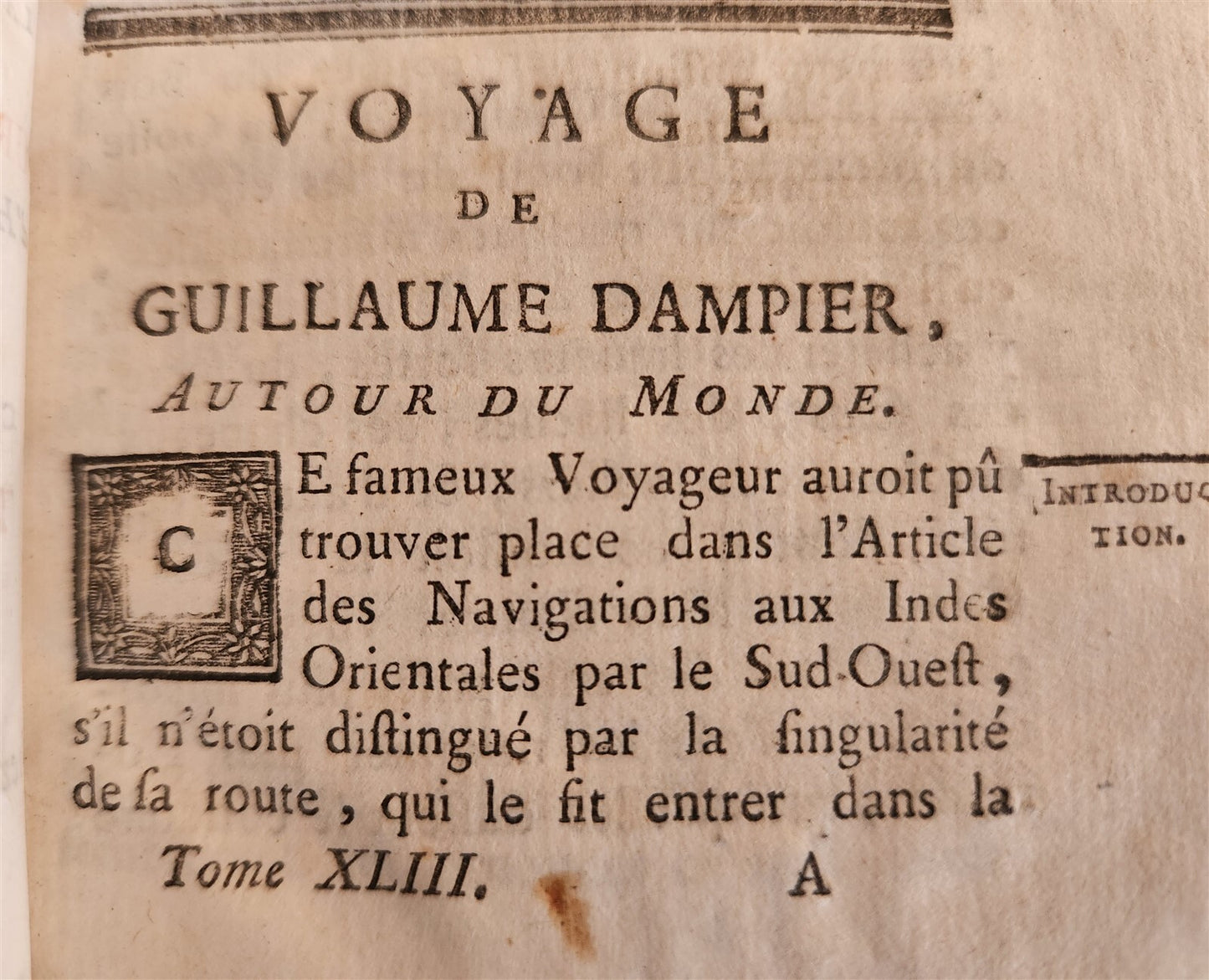 1753 HISTOIRE des VOYAGES antique VOL. 43 PIRATE WILLIAM DAMPIER TRAVELS