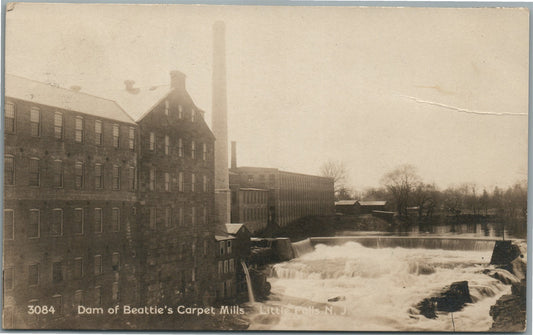 LITTLE FALLS NJ DAM AT BEATTIE'S CARPET MILLS ANTIQUE REAL PHOTO POSTCARD RPPC