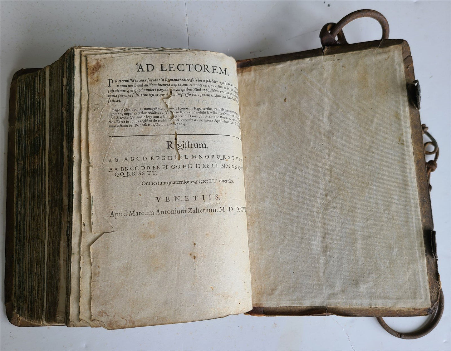 RARE 1597 CHAINED LIBRARY BOOK BLIND TOOLED PIGSKIN FOLIO antique Martyrologium