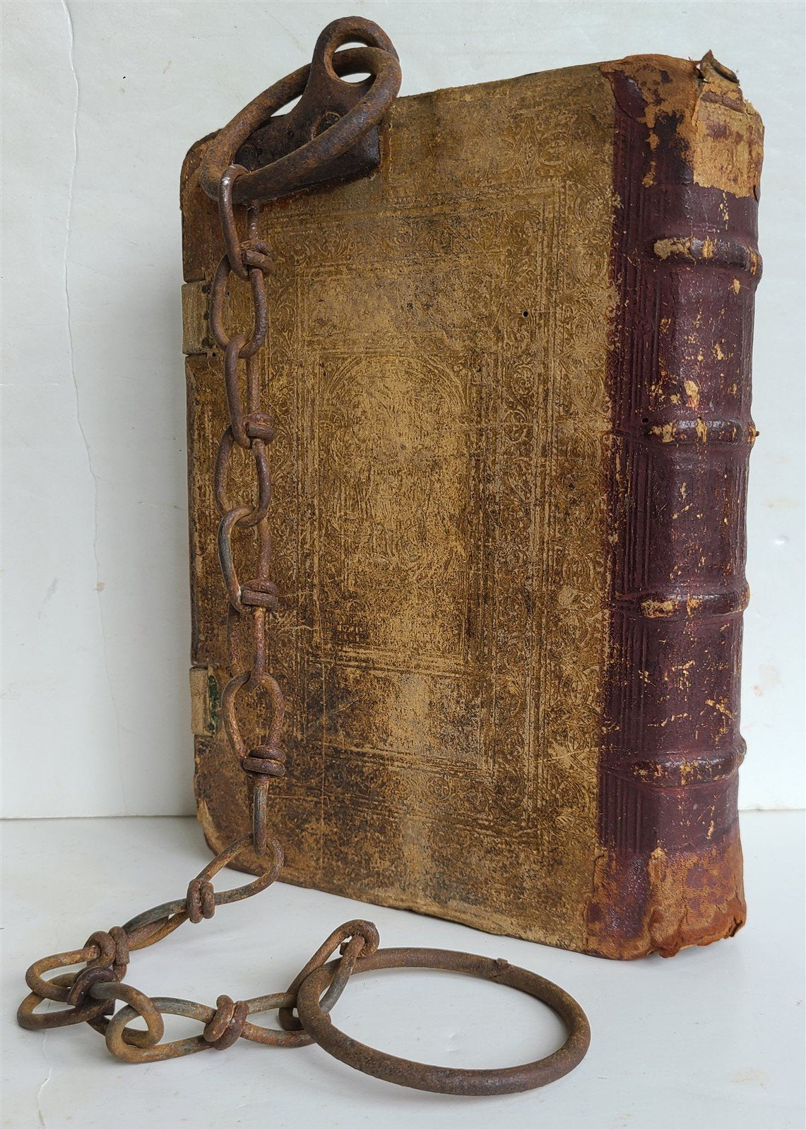RARE 1597 CHAINED LIBRARY BOOK BLIND TOOLED PIGSKIN FOLIO antique Martyrologium