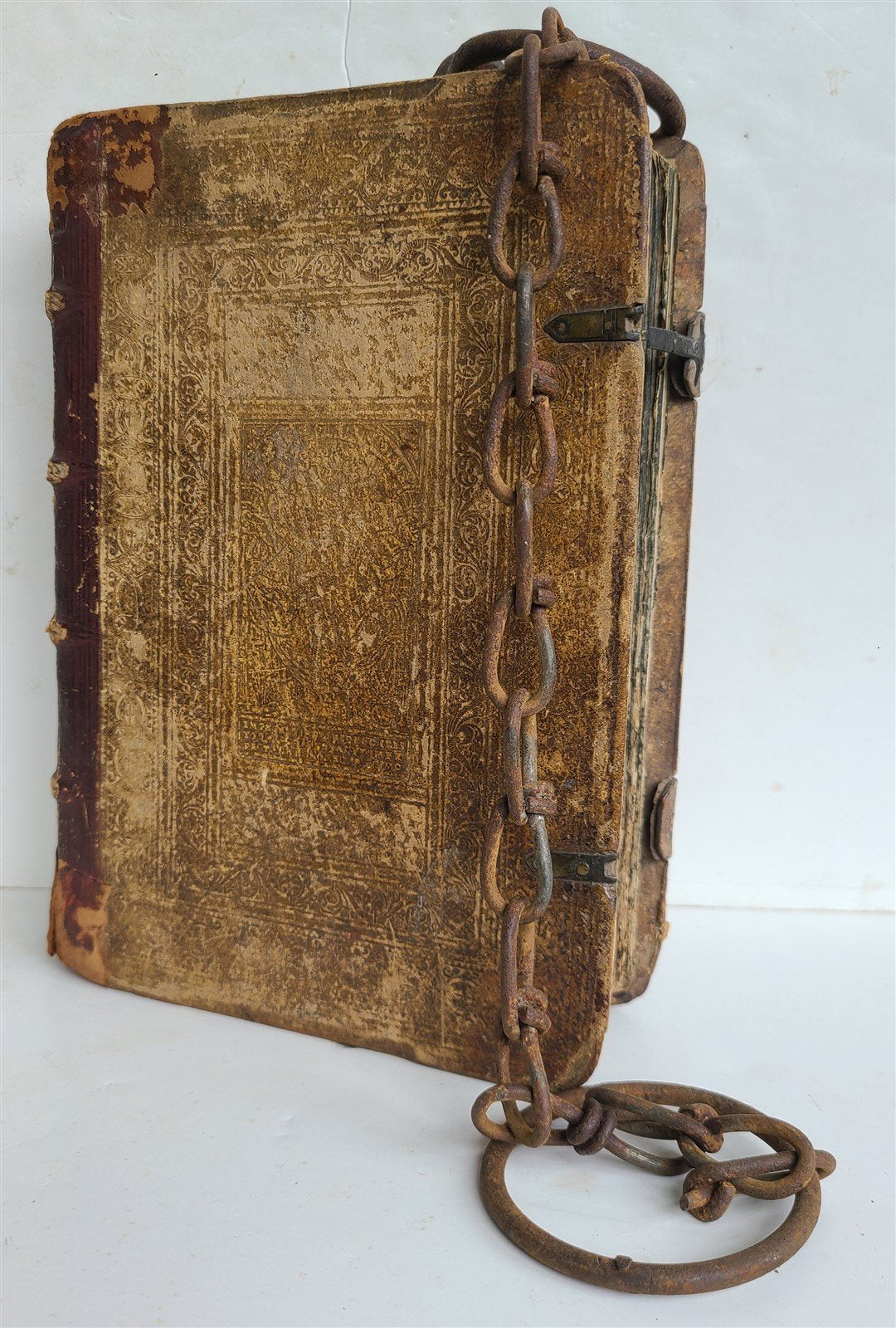 RARE 1597 CHAINED LIBRARY BOOK BLIND TOOLED PIGSKIN FOLIO antique Martyrologium