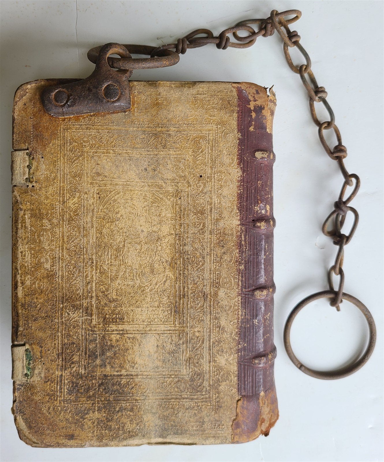 RARE 1597 CHAINED LIBRARY BOOK BLIND TOOLED PIGSKIN FOLIO antique Martyrologium