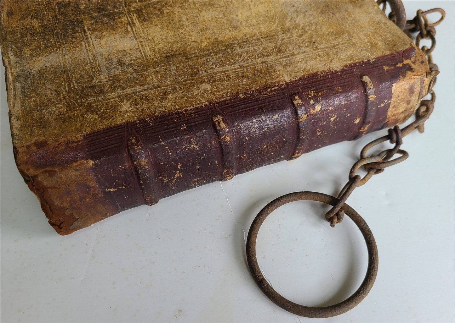 RARE 1597 CHAINED LIBRARY BOOK BLIND TOOLED PIGSKIN FOLIO antique Martyrologium