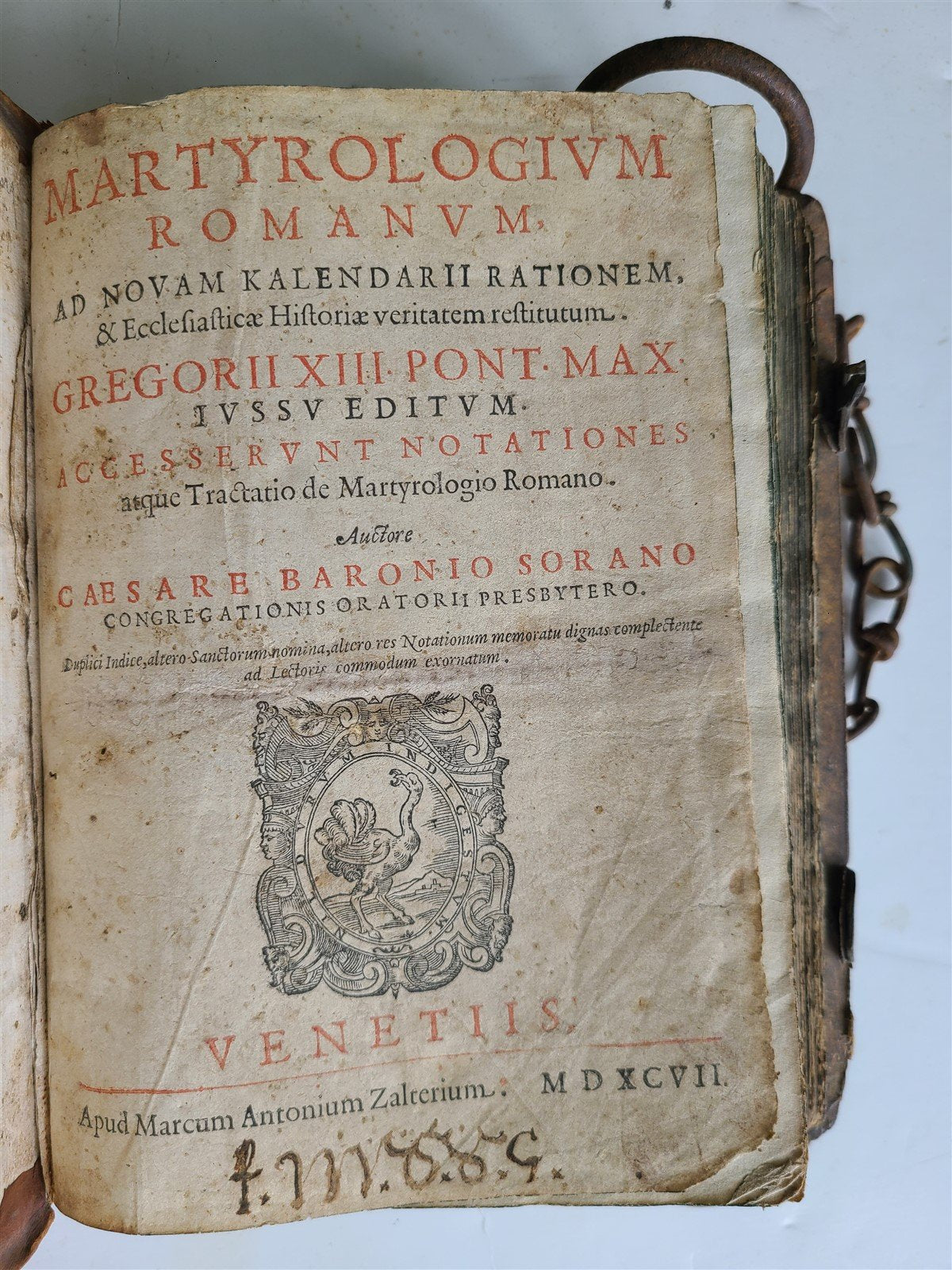 RARE 1597 CHAINED LIBRARY BOOK BLIND TOOLED PIGSKIN FOLIO antique Martyrologium