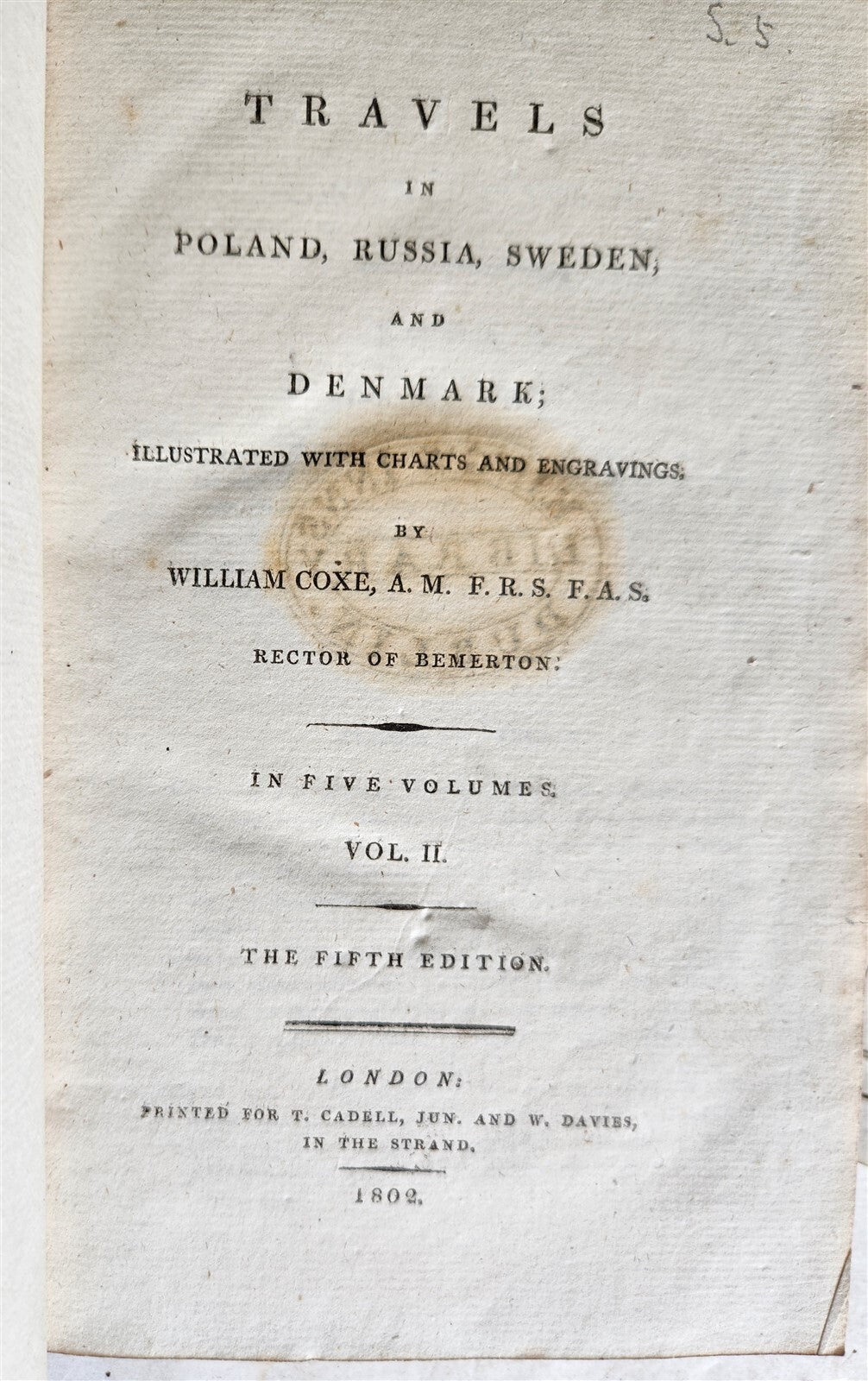 1802 TRAVELS in POLAND RUSSIA SWEDEN & DENMARK antique 5 VOLS W.COXE ILLUSTRATED