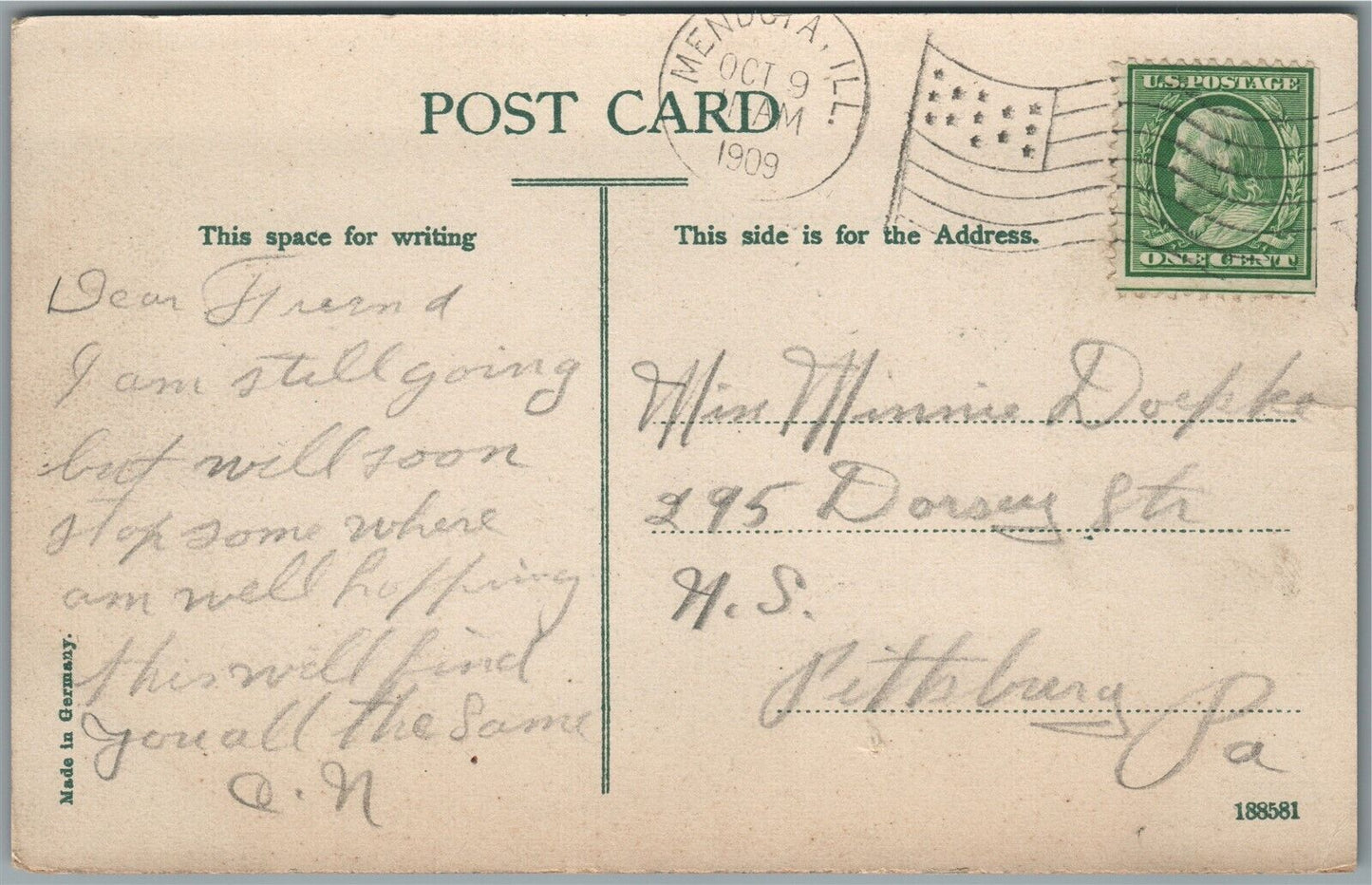 MENDOTA IL WASHINGTON STREET ANTIQUE POSTCARD