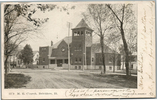BELVIDERE IL M.E. CHURCH ANTIQUE POSTCARD