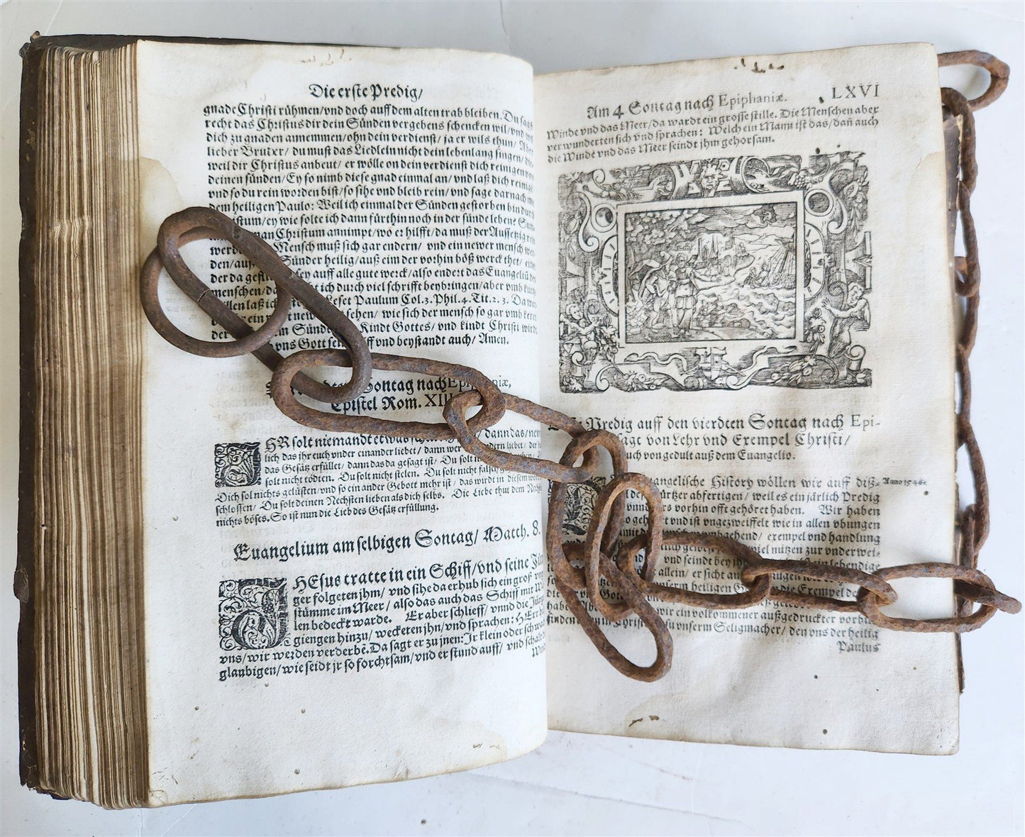 RARE 1587 CHAINED LIBRARY BOOK PIGSKIN BOUND FOLIO antique ILLUSTRATED SERMONS