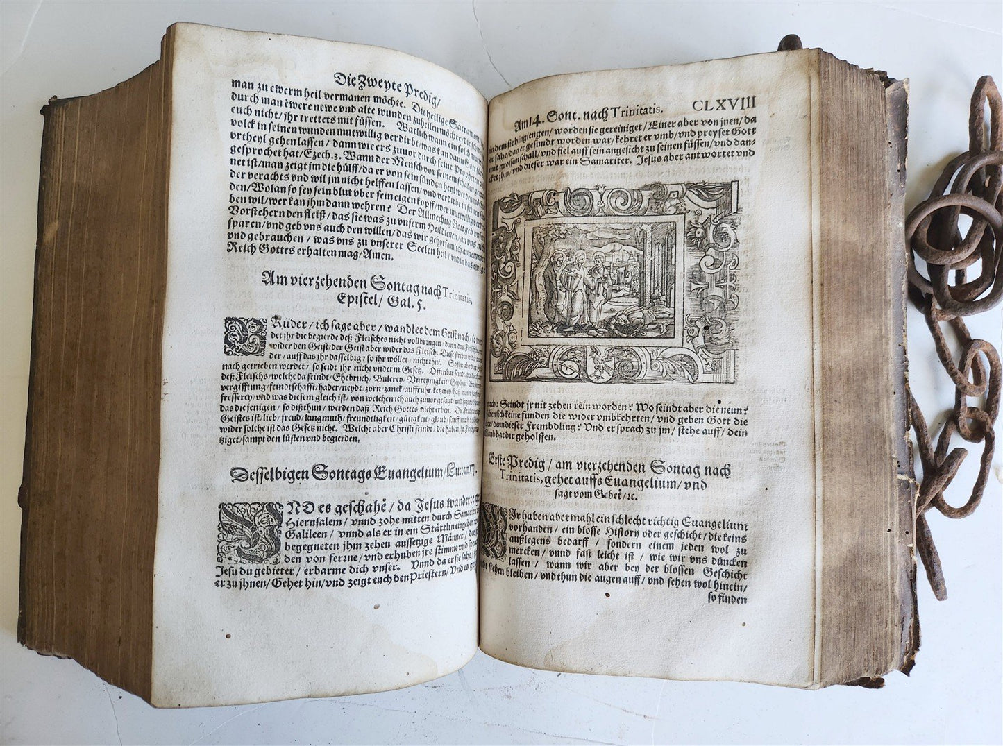 RARE 1587 CHAINED LIBRARY BOOK PIGSKIN BOUND FOLIO antique ILLUSTRATED SERMONS