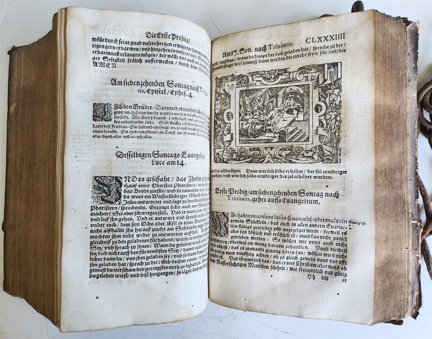 RARE 1587 CHAINED LIBRARY BOOK PIGSKIN BOUND FOLIO antique ILLUSTRATED SERMONS