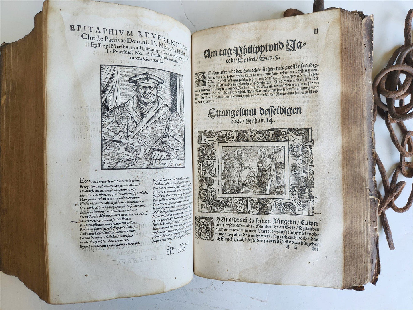 RARE 1587 CHAINED LIBRARY BOOK PIGSKIN BOUND FOLIO antique ILLUSTRATED SERMONS