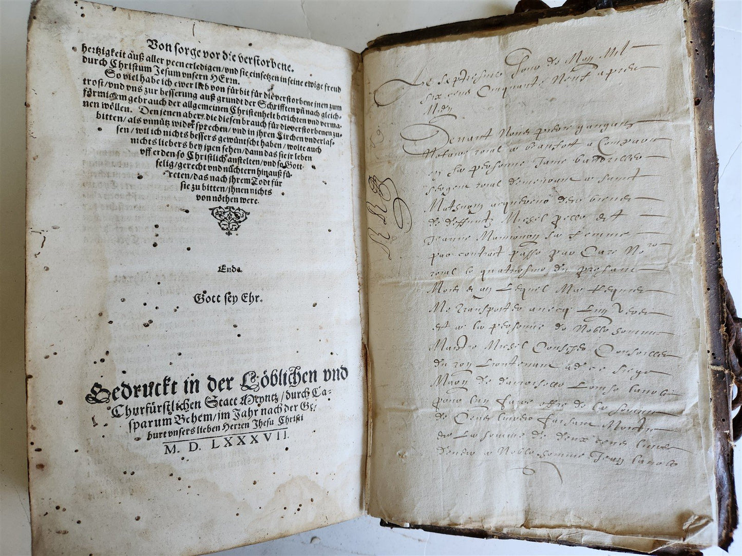 RARE 1587 CHAINED LIBRARY BOOK PIGSKIN BOUND FOLIO antique ILLUSTRATED SERMONS