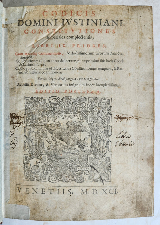 1591 LAW BOOK in LATIN Codicis Domini Iustiniani antique 16th CENTURY