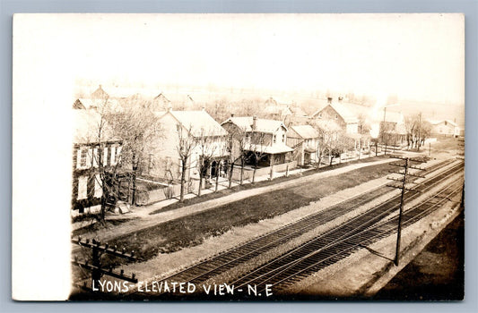 LYONS NE RAILROAD TRACKS ANTIQUE REAL PHOTO POSTCARD RPPC