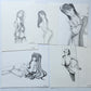 ILLUSTRATION ART FEMALE lot of 5 PENCIL DRAWINGS vintage signed