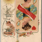GAMBLING QUEEN of HEARTS VALENTINE ANTIQUE POSTCARD