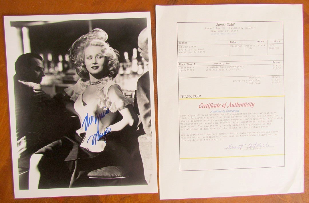VIRGINIA MAYO SIGNED PHOTO AUTOGRAPHED 8 by 10" American actress w/ COA