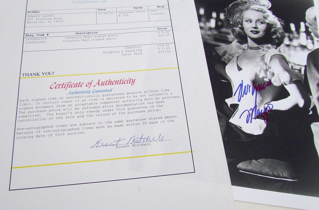 VIRGINIA MAYO SIGNED PHOTO AUTOGRAPHED 8 by 10" American actress w/ COA