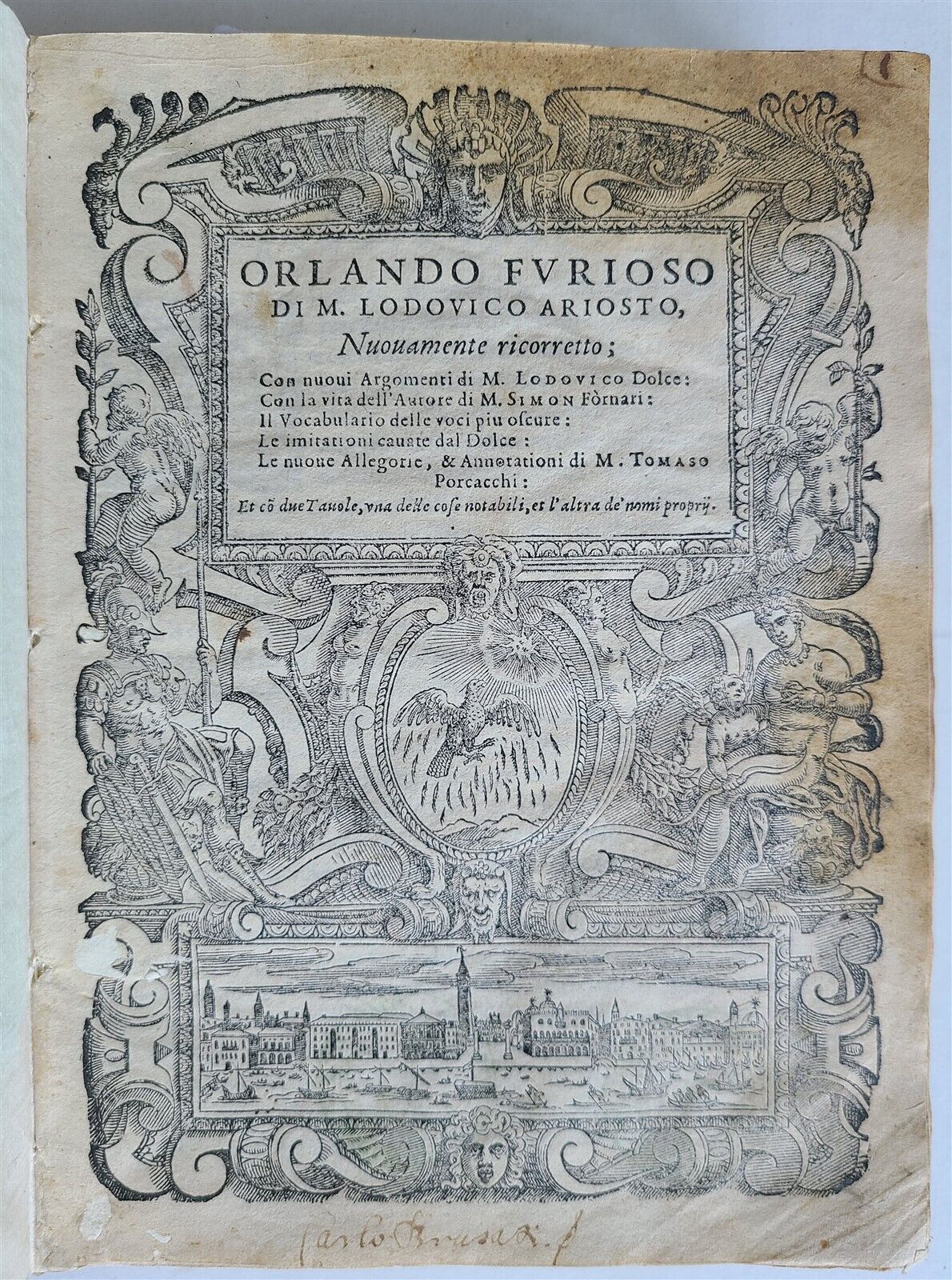 1583 ORLANDO FURIOSO by Ludovico ARIOSTO STRIKINGLY ILLUSTRATED antique vellum