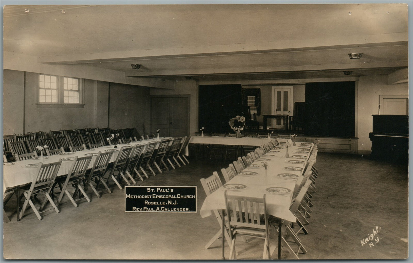 ROSELLE NJ ST.PAUL'S METHODIST CHURCH INTERIOR VINTAGE REAL PHOTO POSTCARD RPPC