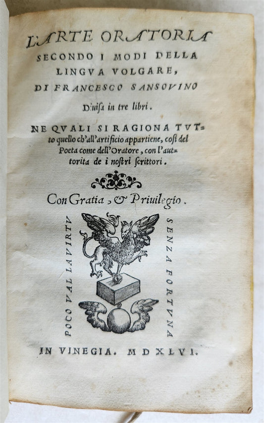 1546 ART of ORATORY by FRANCESCO SANSOVINO antique 16th CENTURY in Italian