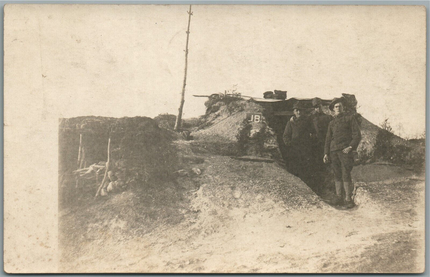 WWI ERA SOLDIERS AT EARTH HOUSE ANTIQUE REAL PHOTO POSTCARD RPPC
