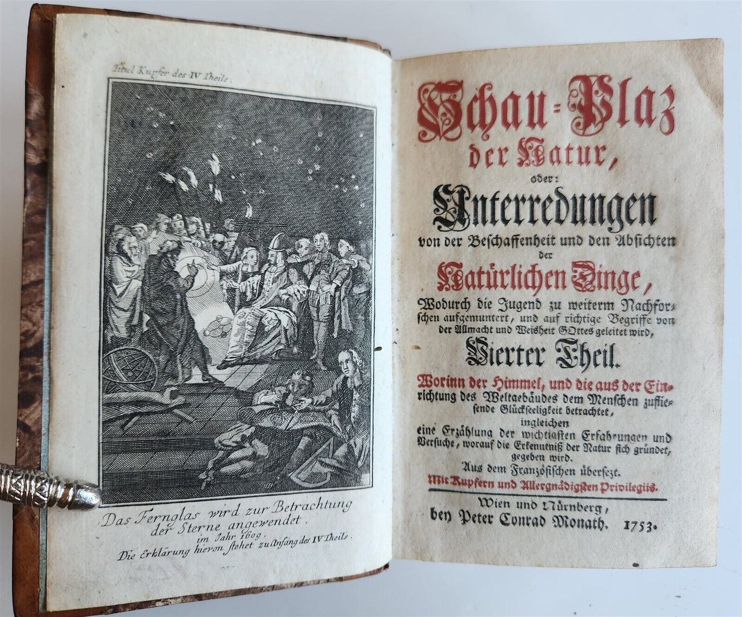 1753 Spectacle of nature by PLUCHE antique ILLUSTRATED in GERMAN