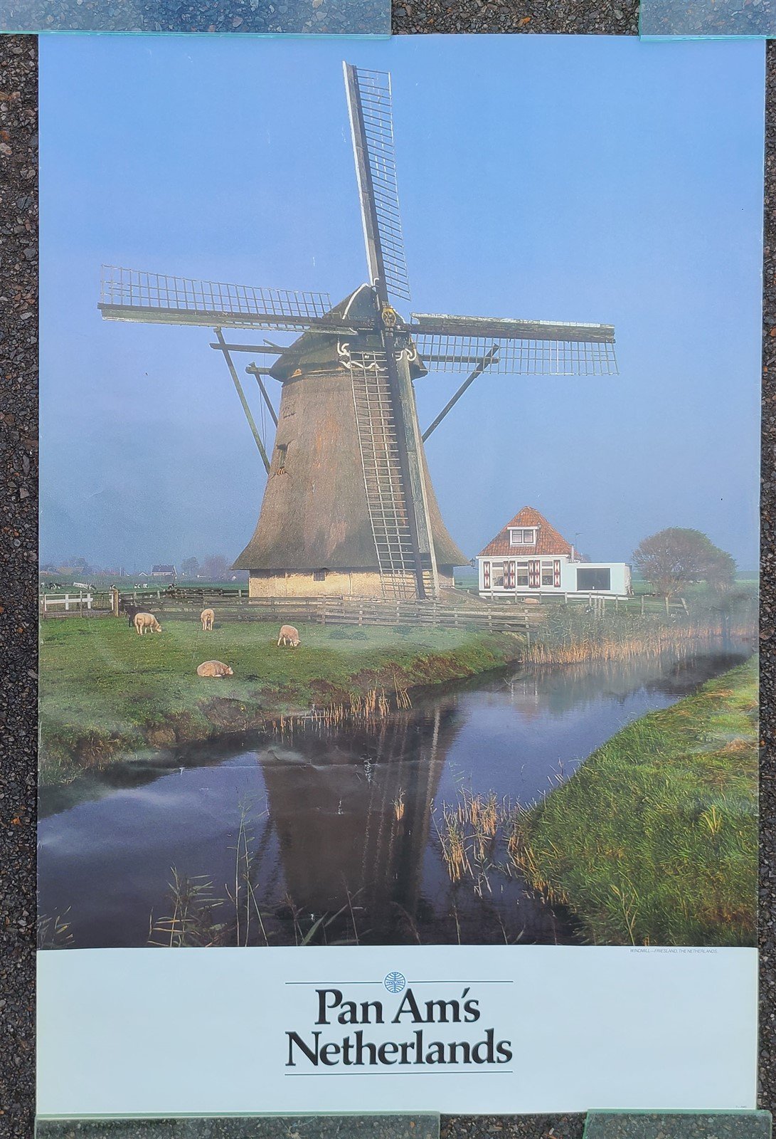 1970s NETHERLANDS PAN AM TRAVEL POSTER HOLLAND WINDMILL vintage 28 by 42"