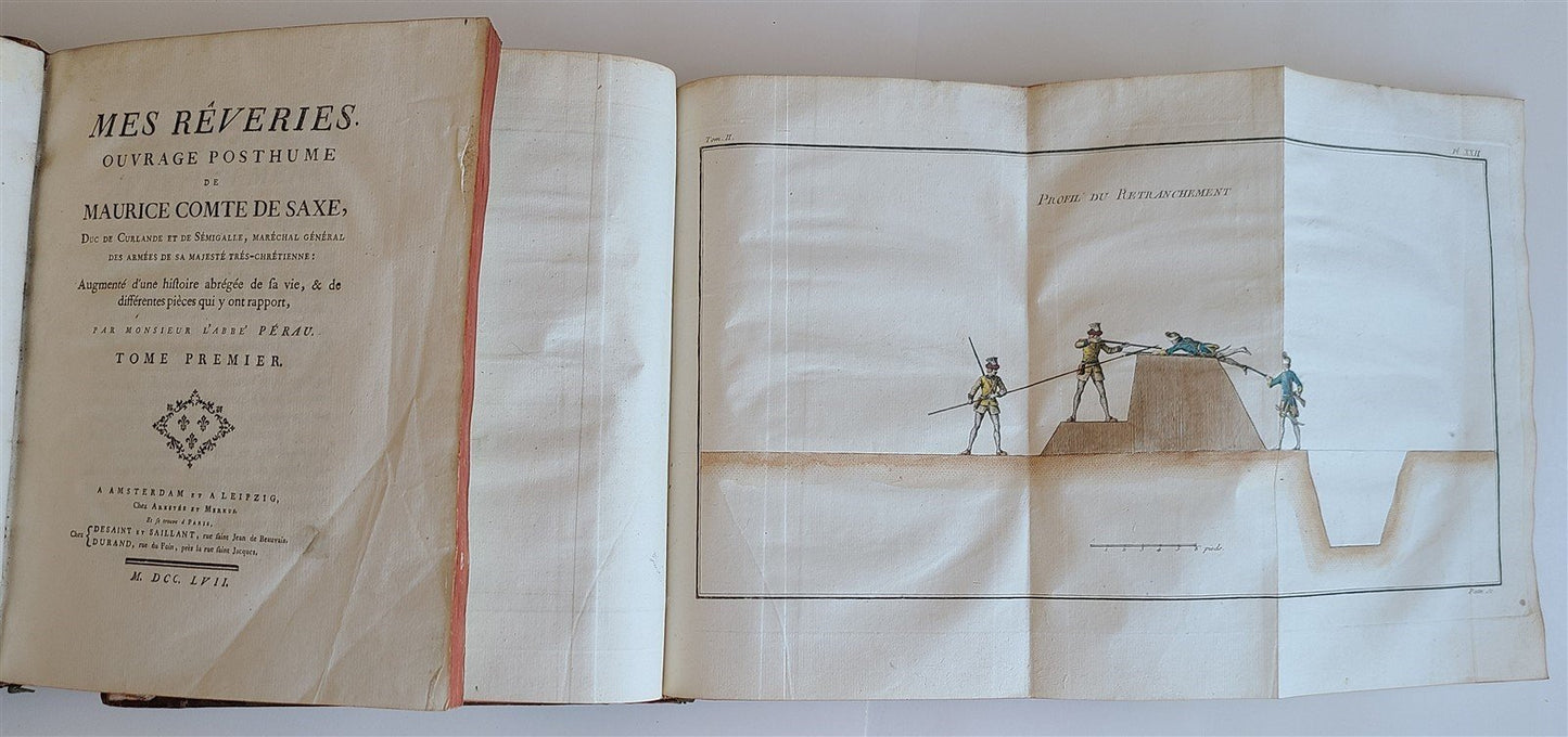 1757 MILITARY SCIENCE FULLY ILLUSTRATED 2 VOLUMES antique