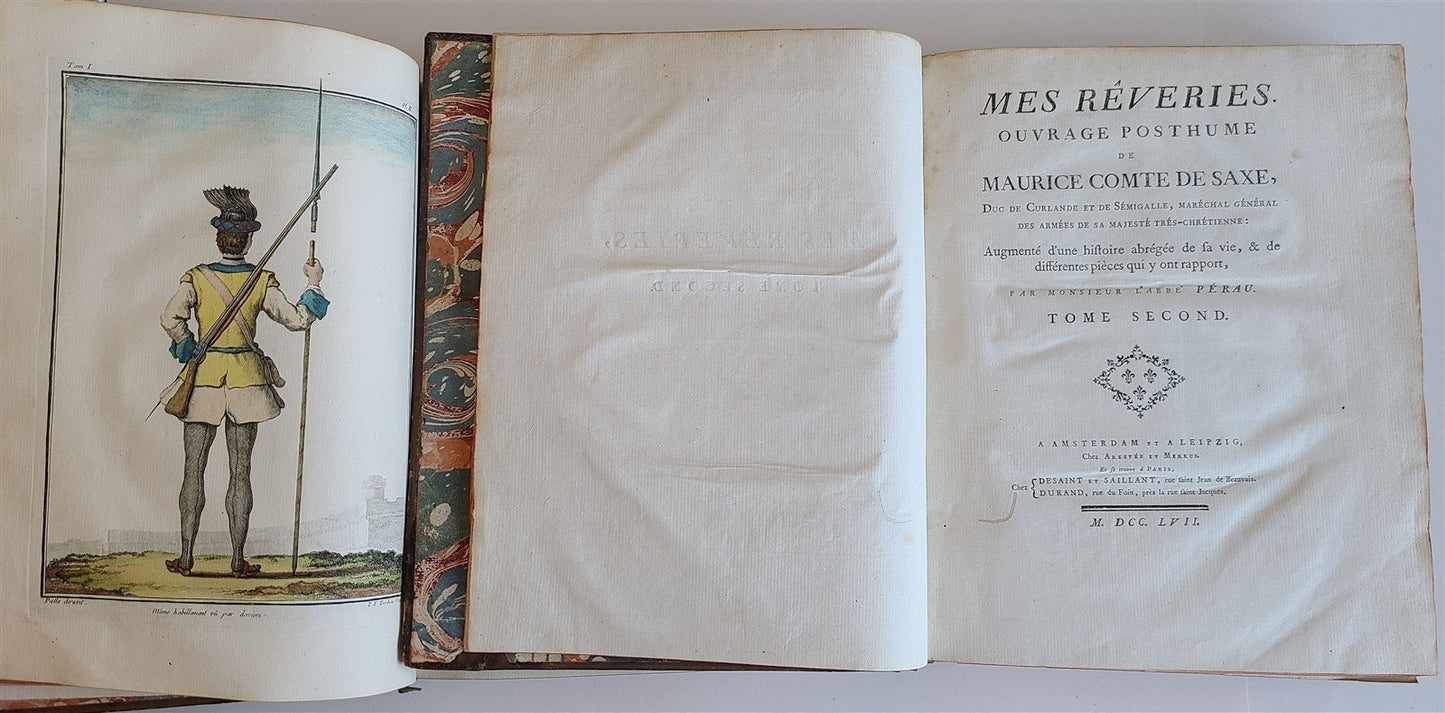 1757 MILITARY SCIENCE FULLY ILLUSTRATED 2 VOLUMES antique