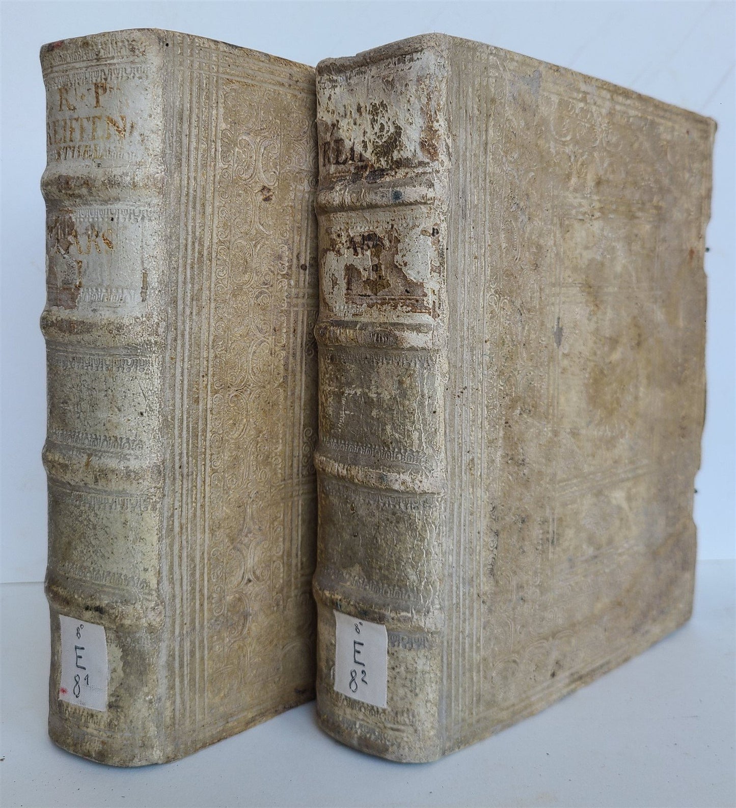 1726 THEOLOGIA MORALIS by A. Reiffenstuel 2 volumes antique PIGSKIN BINDING
