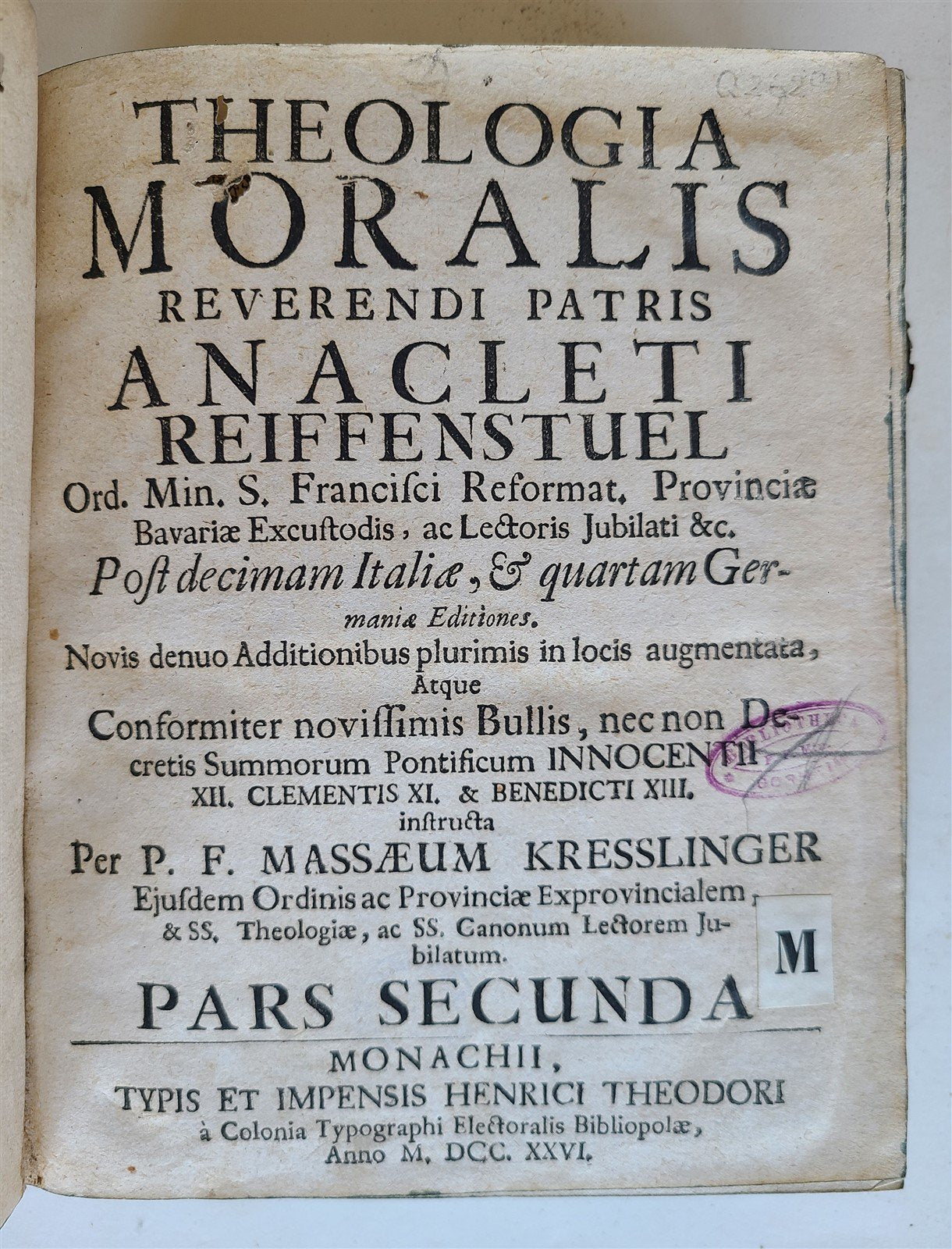 1726 THEOLOGIA MORALIS by A. Reiffenstuel 2 volumes antique PIGSKIN BINDING